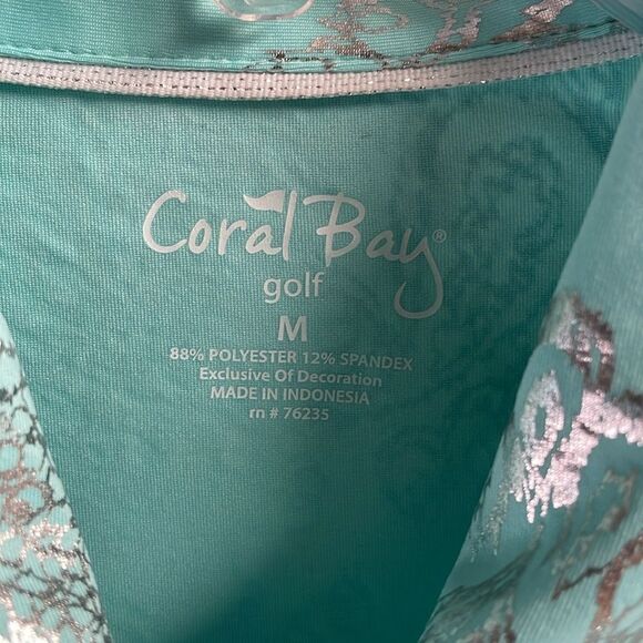 CORAL BAY GOLF Ladies Mint Green Silver Metallic Polo Style Shirt Size Medium - Picture 5 of 6
